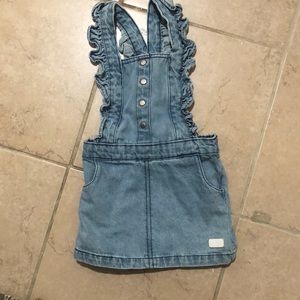 🔴7 For All Mankind 100% cotton Denim Ruffled Straps Pullover Dress Size 18 mnth